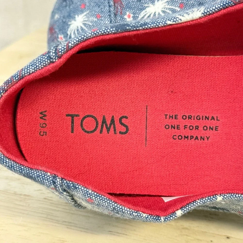 TOMS Womens 9.5 Blue Firework Patriotic Fourth of July Alpargata Slip On Shoes